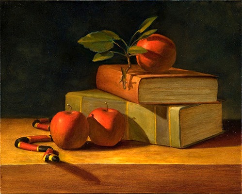 source: http://www.chrispeters.com/Snake-Apples-Books-Still-Life-Painting-2.jpg